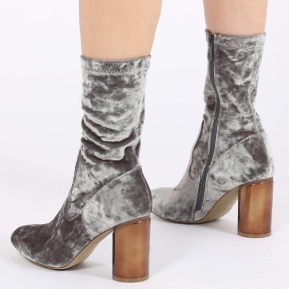Public Desire Elva Mirrored Heel Velvet Ankle Boots